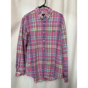 Ralph Lauren Shirt Mens Large Classic Fit Plaid Flesh Pony Logo Long Sleeve